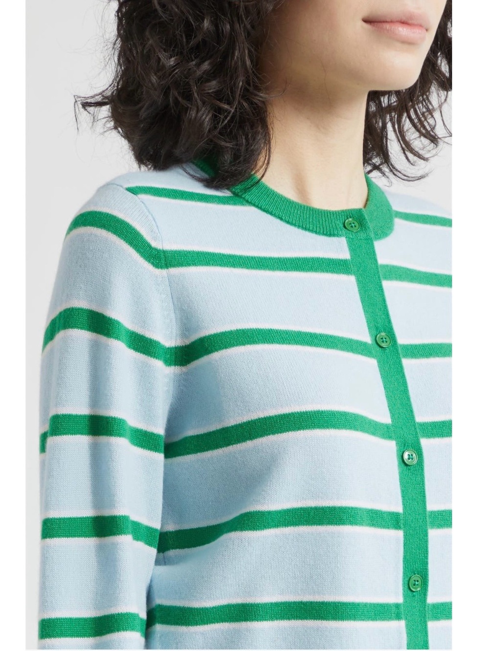 ALICE + OLIVIA Dollie Stripe Crop Cashmere Cardigan Glamour Stripe Carolina Blue - Picture 4 of 9